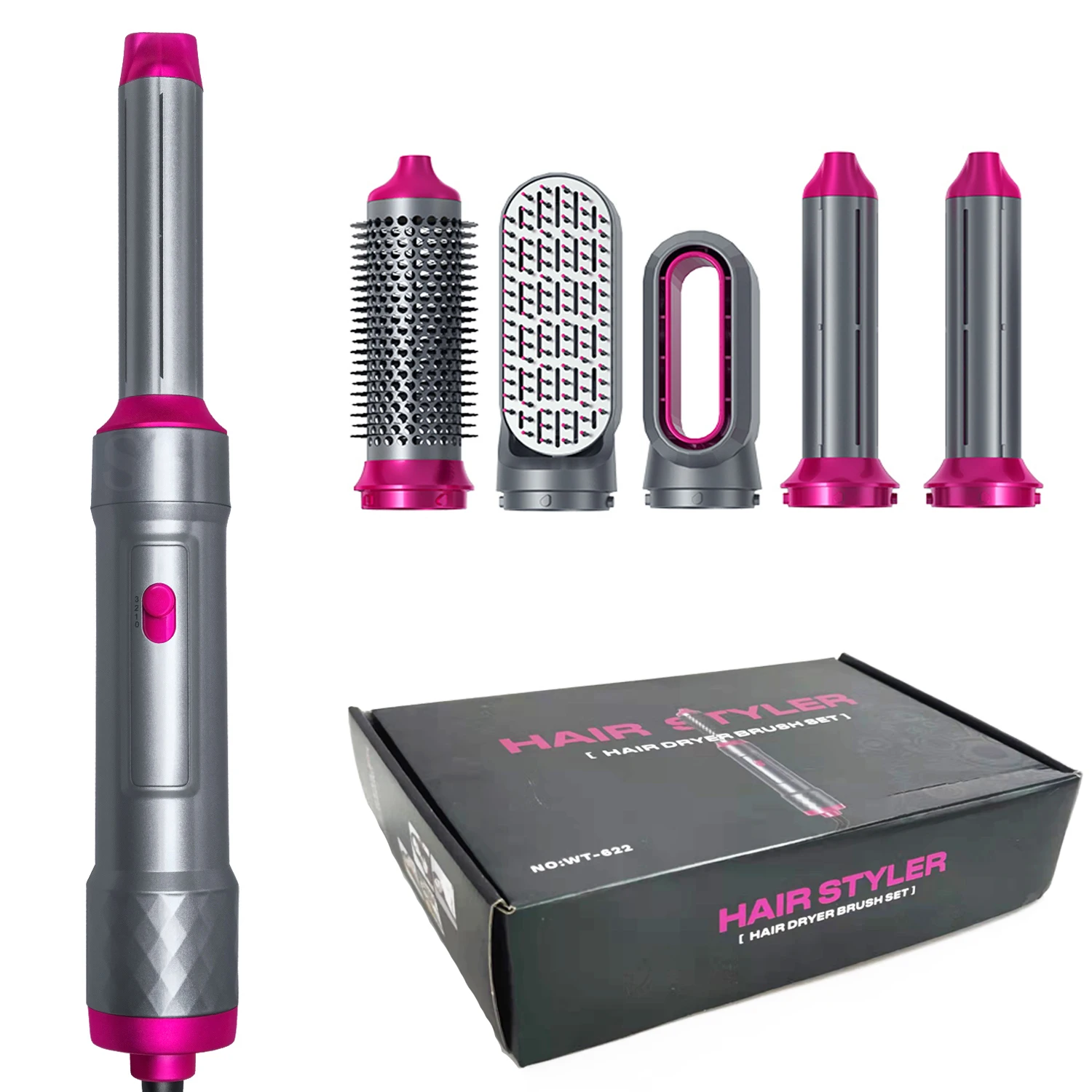 Ready To Ship 5 In 1 Hair Styler Hot Air Brush Interchangeable Brush Heads One Step Hair Drying Straightener