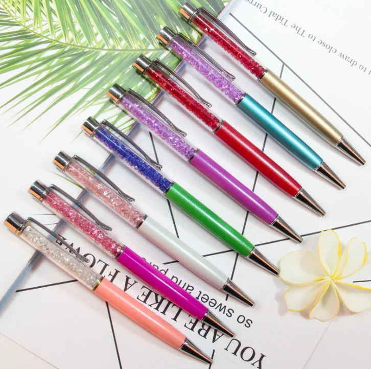 Creative  1.0MM Colorful Customization Oil Based Blue Ink Promotion Rotatable Crystal Metal Advertising Ballpoint Pen