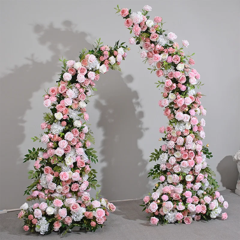 A-HOA014 Wholesale horn flower arch set artificial pink wedding flower arch backdrp wedding decoration flowers arch