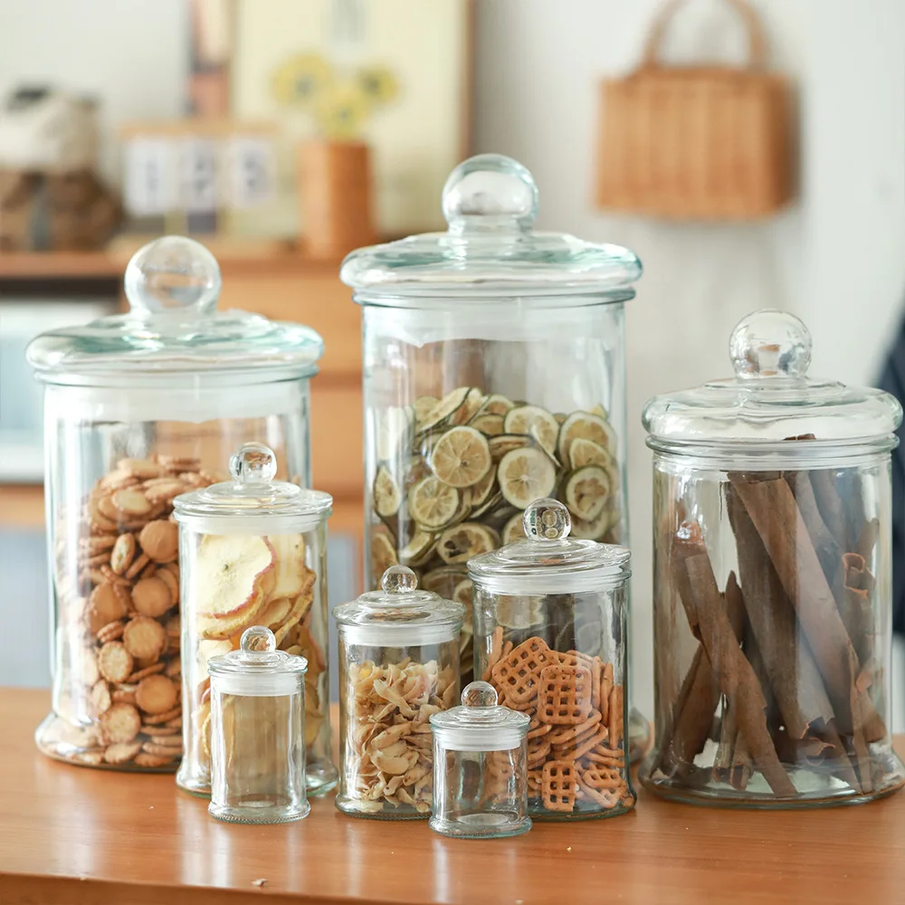 Glass Jar for food container vintage large glass Home Table Decor Tea Jar Transparent Glass Storage Jar with Lid
