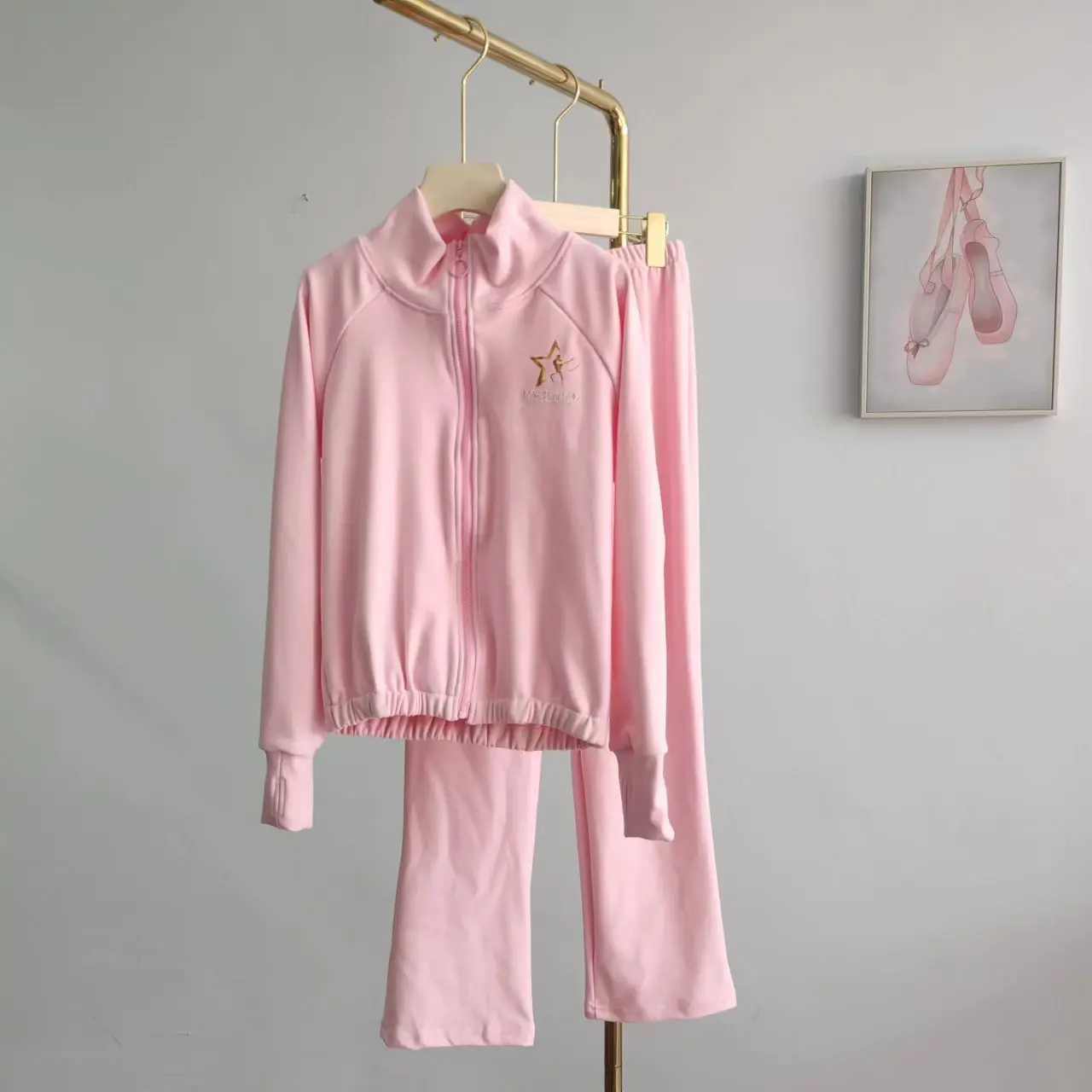 Popular New Fashion Long Sleeves pink Girls Winter Top and Pants pink Space Cotton Girls Sports Wear for Dance Training