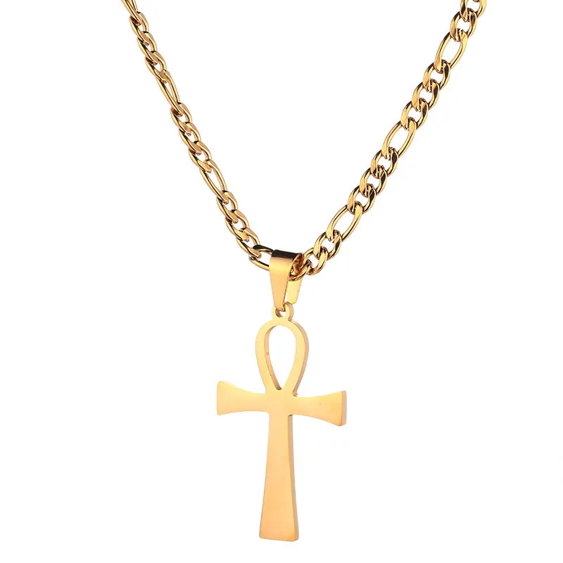 Religious Ankh Cross Shiny Silver Pendant Necklace Egyptian Peace Faith