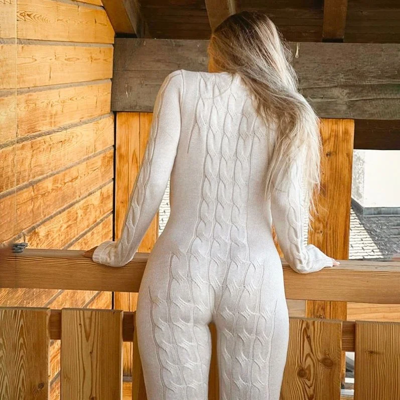 Womens Clothing  Long Sleeve O-Neck Zip Activewear Stretch Knit Overalls