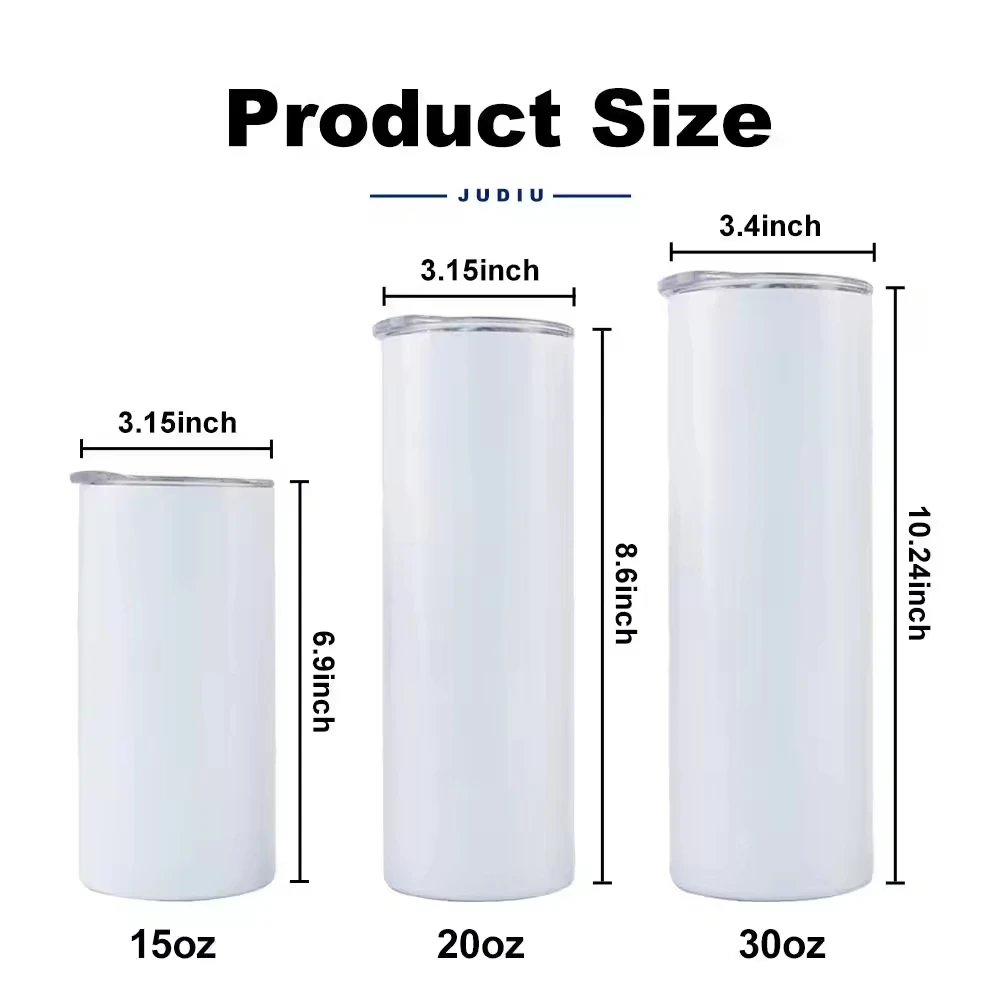 Bulk Sale White 20 oz Straight Skinny Sublimation BlankStainless Steel Cup 20oz Skinny Sublimation Tumblers with Lid and Straw