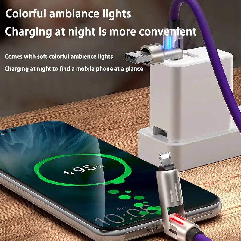 HYTO Zinc Alloy USB-C 4 in 1 240w Fast Charging Cable for iPhone Usb Type C Cable RGB Light For iPhone Xiaomi Samsung Oneplus