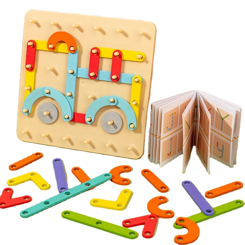 Wooden building block shape matching puzzle Math Geometric cognitive Intelligence Game Board