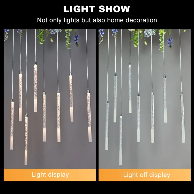 Creative 10 Luminous acrylic hanging long tube pendant light chandeliers for wedding decor