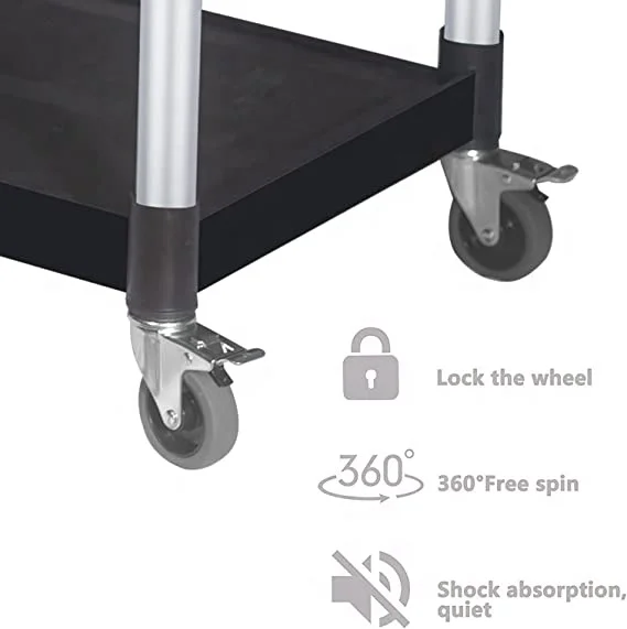 Stainless 3 Shelf Utility Service Cart 3-Tier Kitchen Trolley SUS201 Storage Cart with Locking Wheels for Hotels Restaurant