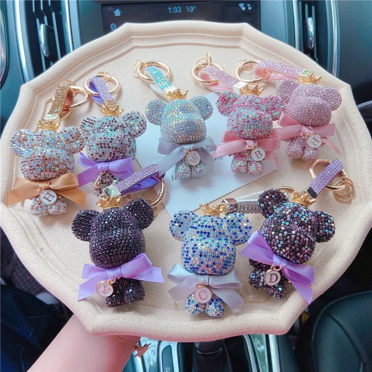 Новый брелок с рисунком, инкрустированный медведем из кожаной веревки с диаметром, мультяшный брелок для автомобильных ключей, подвеска для сумки онлайн-знаменитости, модная подвеска