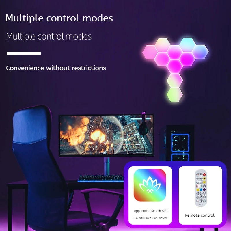 8pcs RGB Blue tooth Wifi LED Hexagon Light DIY Indoor Wall Light APP Remote Control Computer Game Room Bedroom Decoration