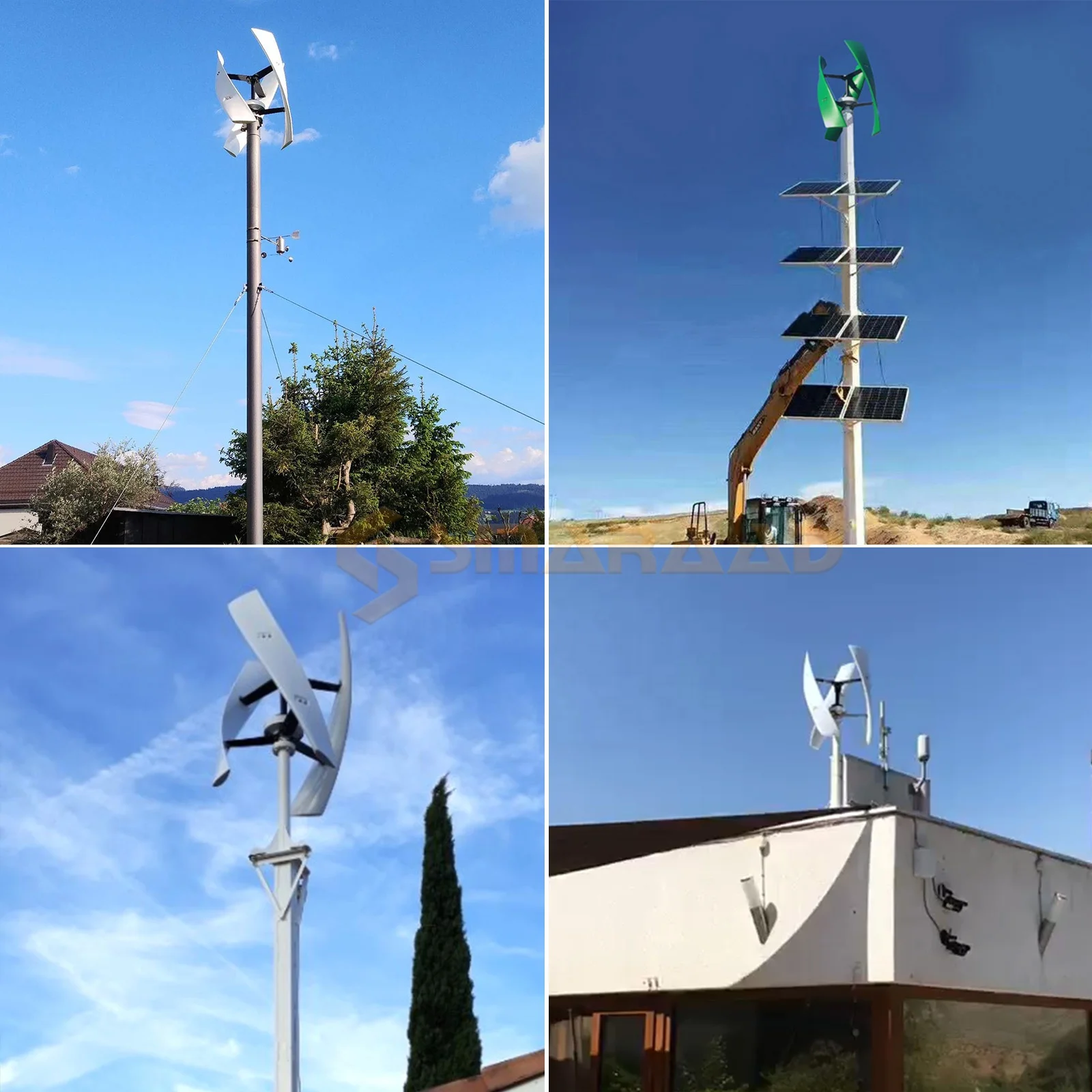 Smaraad 1kw 3kw 5kw 10kw Wind Solar hybrid System Vertical Wind Turbine Generator VAWT