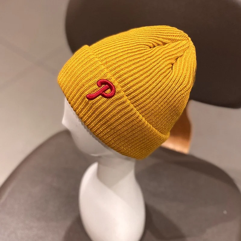 Custom LOGO Design Stitched Knitted Warm Winter Solid Color Skullcap Beanie Hat