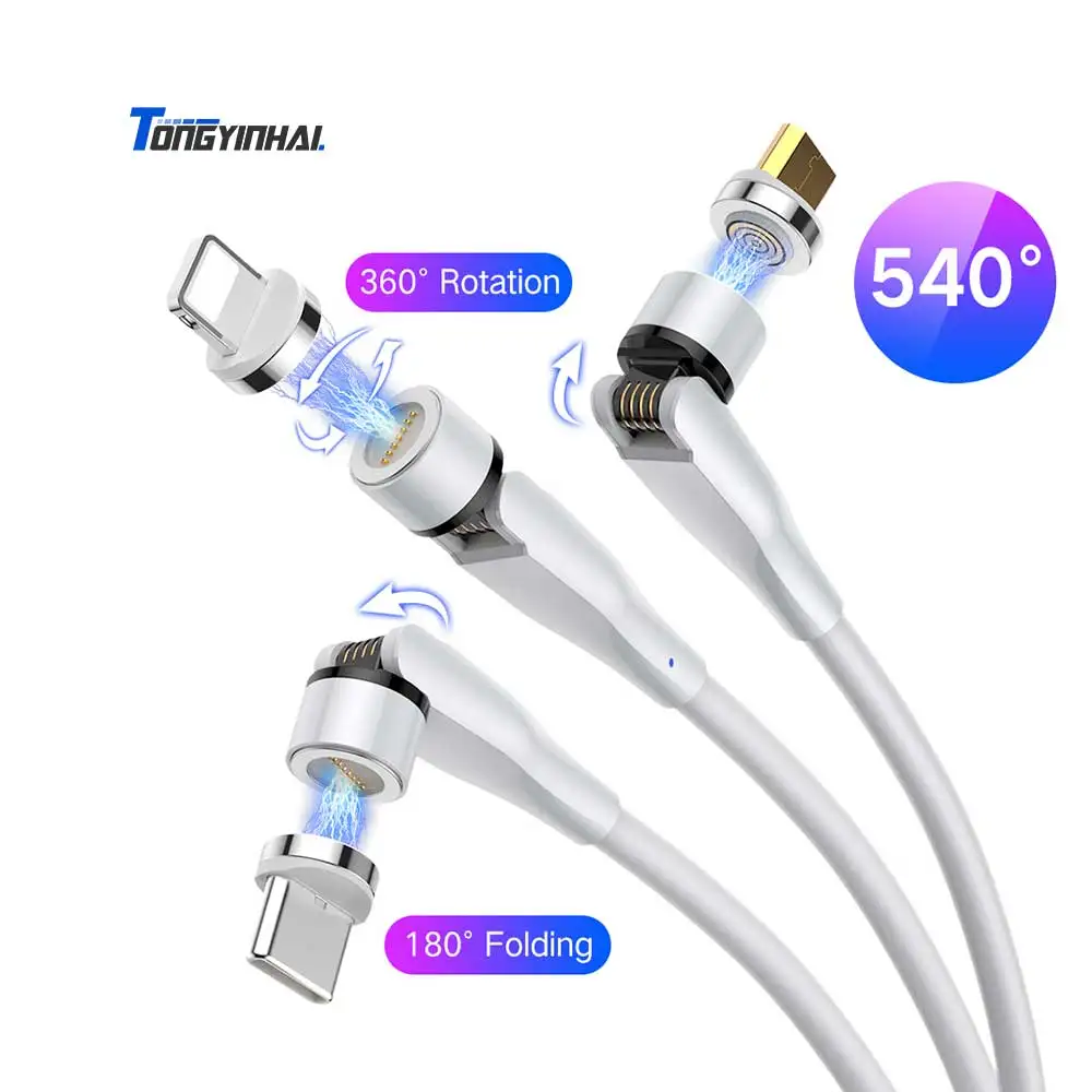 
Wholesale Factory 540 Rotation 1m 2m Mobile Phone usbc cable fast charging 3A Charging Data 3 in 1 magnetic charging usb cables 