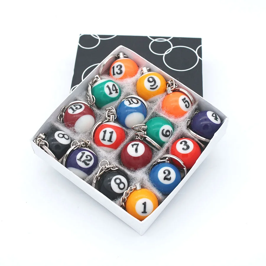 
A Set of 16pcs Billiards Pool Ball 25mm Model Keychain Key Rings Key Chains 