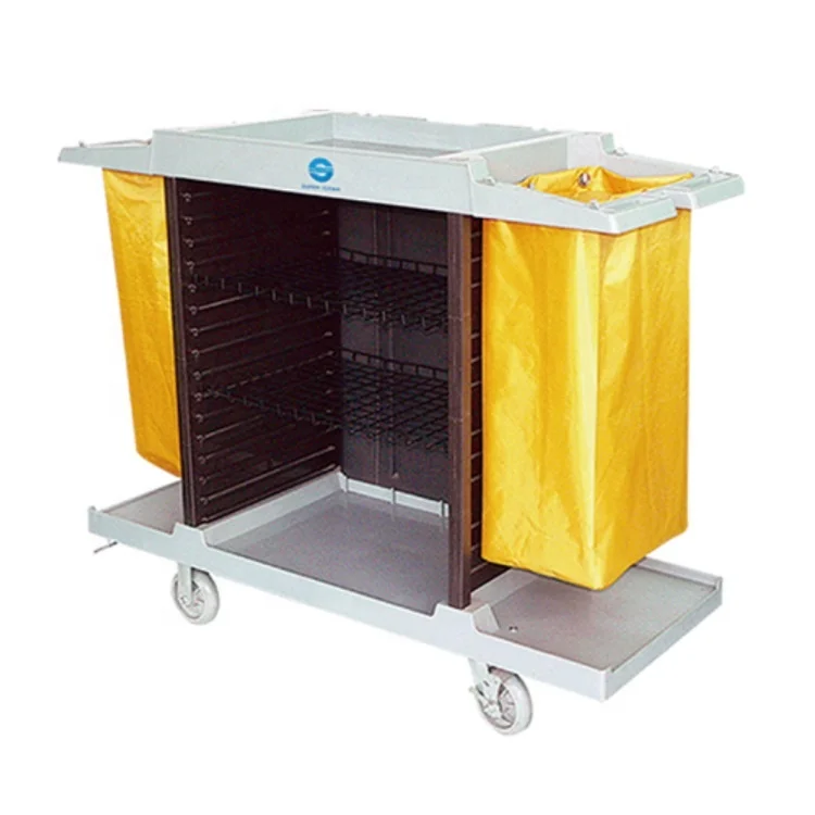 commercial multipurpose new PP material strong and durable easy to clean cleaning cart series big room service trolley with door