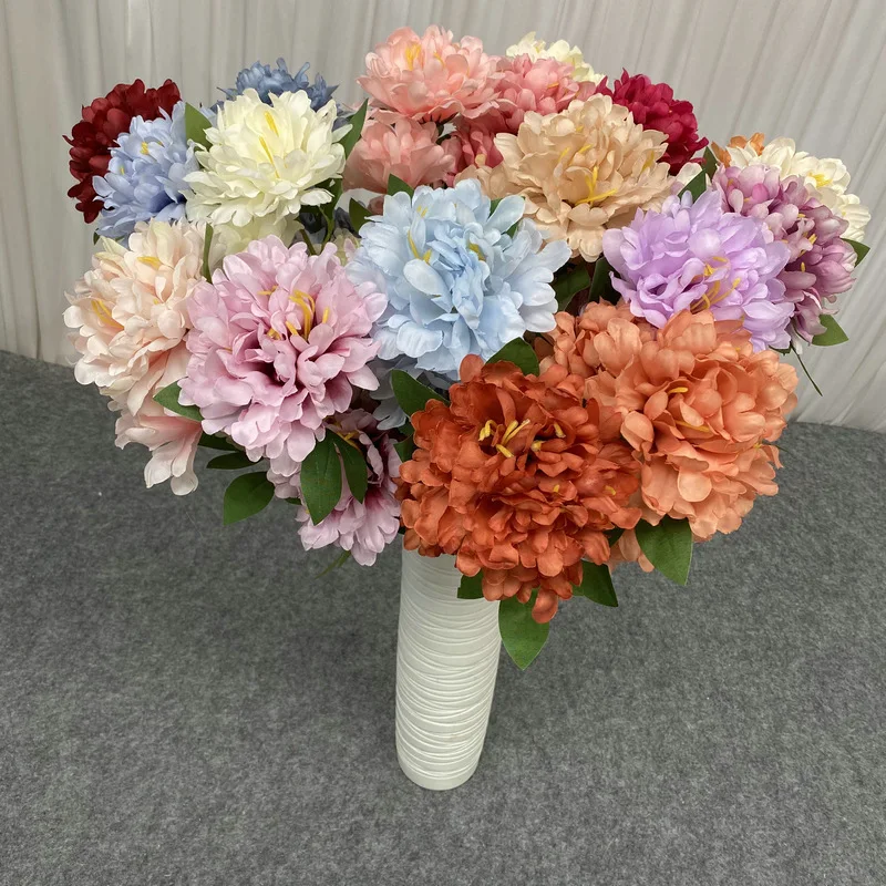 SN-LF143 Spring Autumn Silk 3 Peonies Handle Bouquet Decorative simulation Flowers Hand Bouquet with Leaves