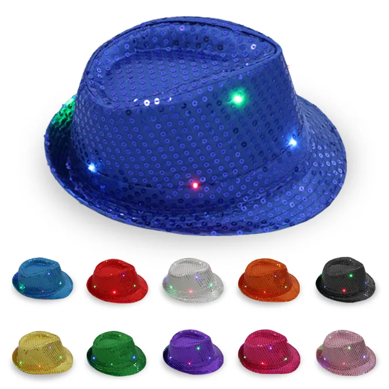 N825 Customized Sequin Printing High Quality LED Luminous Custom Hat Fedora hat for stage