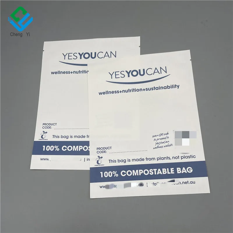 100% Compostable Bags Eco-friendly Biodegradable Craft Paper/Pla Cornstarch Plastic Packaging Pouches With Zipper