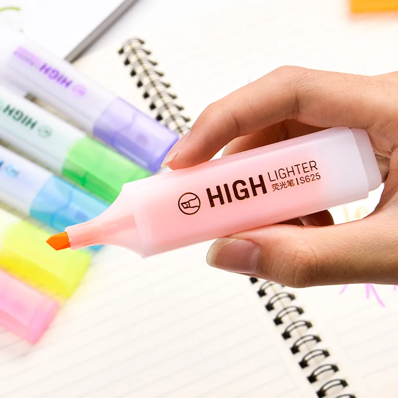 Custom free sample mini en gros aesthetic erasable pink cute glitter pastel color highlighter stick marker pen set stationery