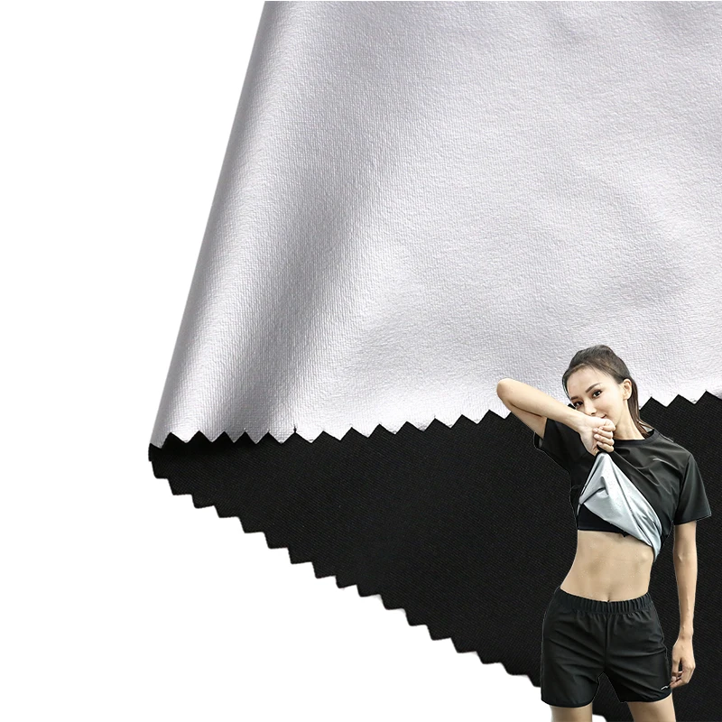 Customization Milk Silk Laminate Pu Silver Film Waterproof Fast Heat Storage Elastic Shape Slimming Spandex Sauna Suit Fabric