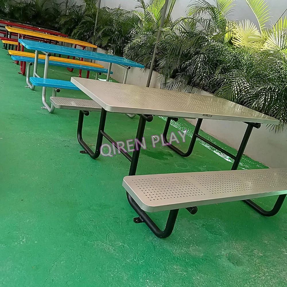 Modern Outdoor commercial metal picnic table bench garden furniture steel dining table outside patio cafe table