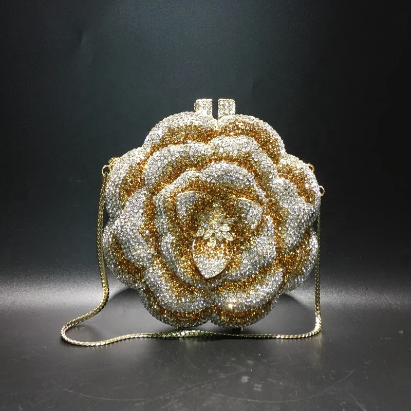 Amiqi MRY61 Fashion Women Bling Flower Banquet Diamond hand bags clutch bridal purse Party Ladies evening bag
