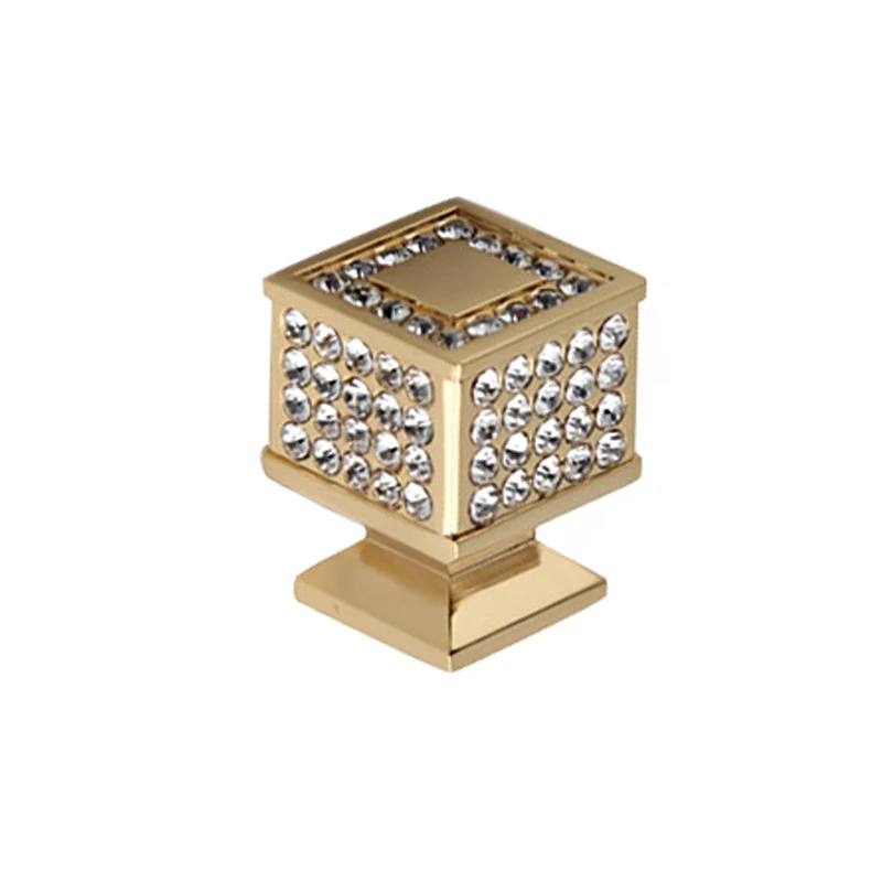 24K Real Gold Plated Furniture Knobs With Czech Crystal Wardrobe Dresser Door Pulls Crystal Cabinet Handles