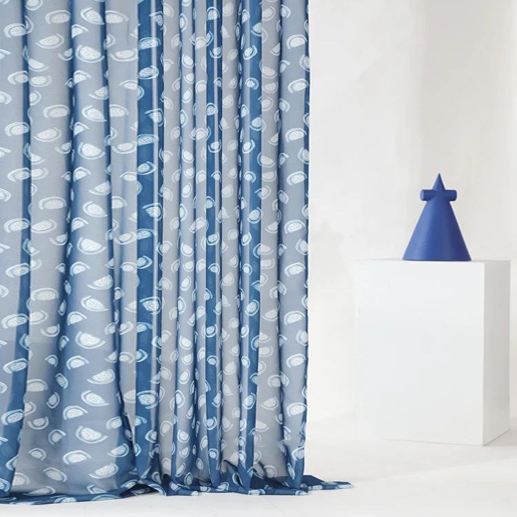 China Manufacture Luxury Home Window Decoration Watermelon Print Klein Blue Sheer Curtain