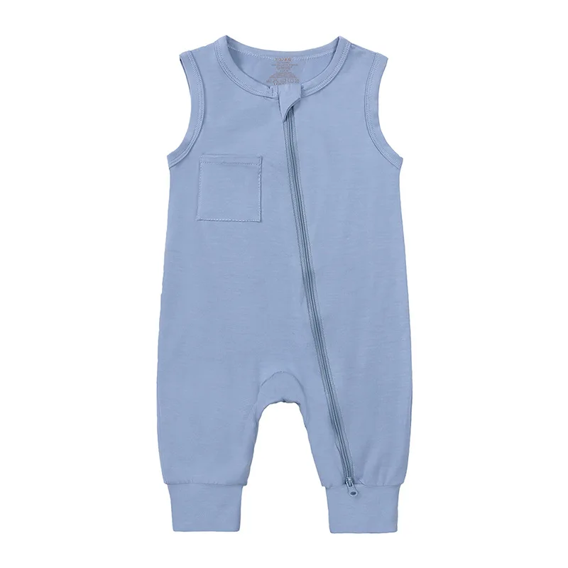 Solid Color Summer Baby Rompers Infant Two-way Zipper Sleeveless Bodysuit Bamboo Pajamas