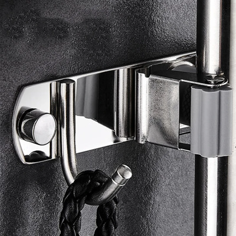  Hot Sale Free Installation Bathroom Broom Holder Multi-purpose Mop Wall Stainless