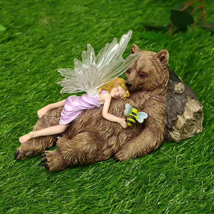 Красота и чудовище оптовая продажа статуя медведя садовый декор солнечные светодиодные фонари фигурки украшения