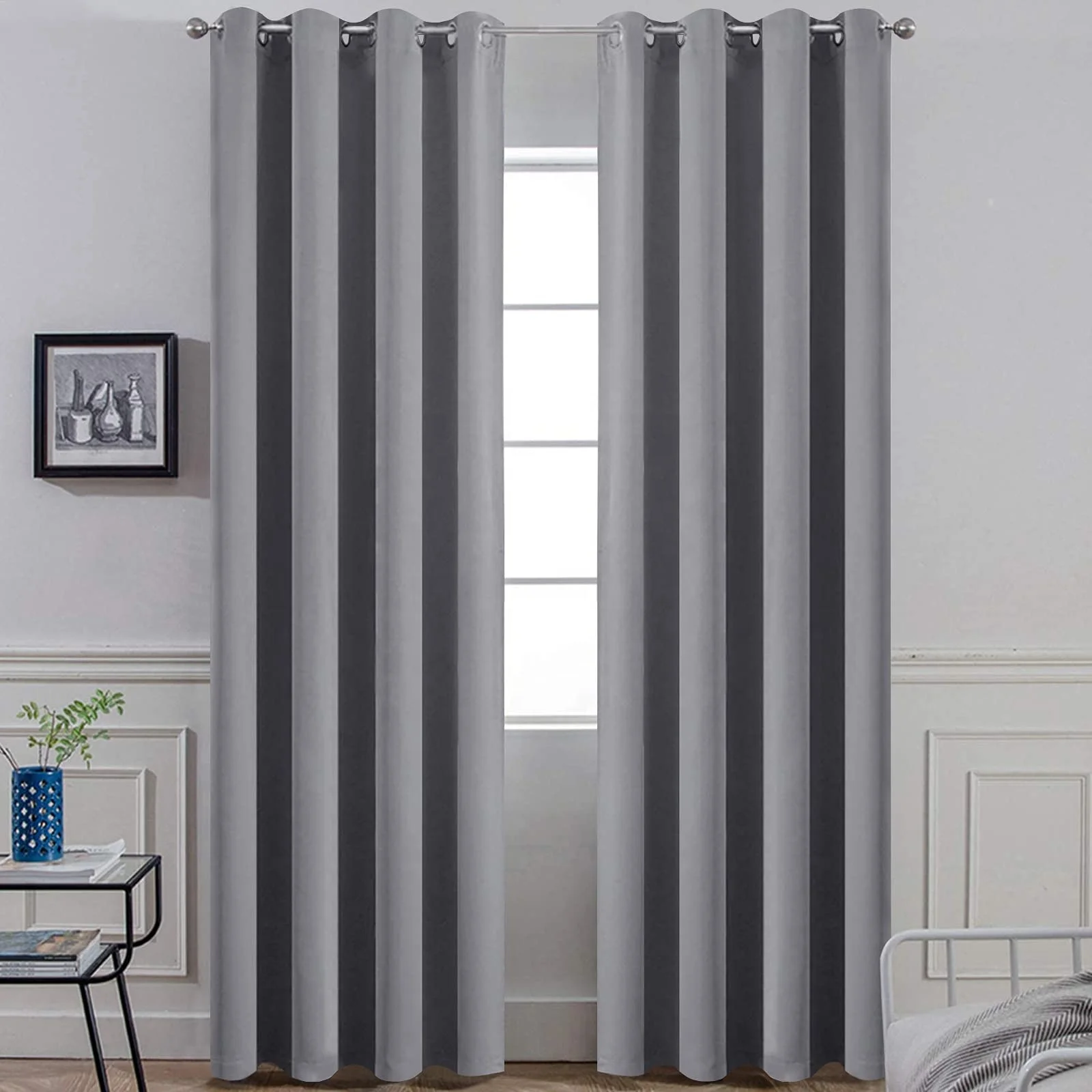 Bindi Room Darkening Gray Blackout Curtains Thermal Insulated Grommet Grey Curtain Panels For The Living Room