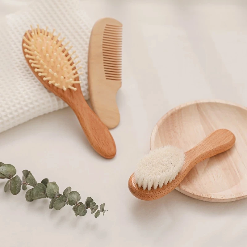 Baby Comb Girl Bathing Care Hair Brush Pure Natural Wool Wooden Wool Brush For Baby Bath  Massager Daily Necessities