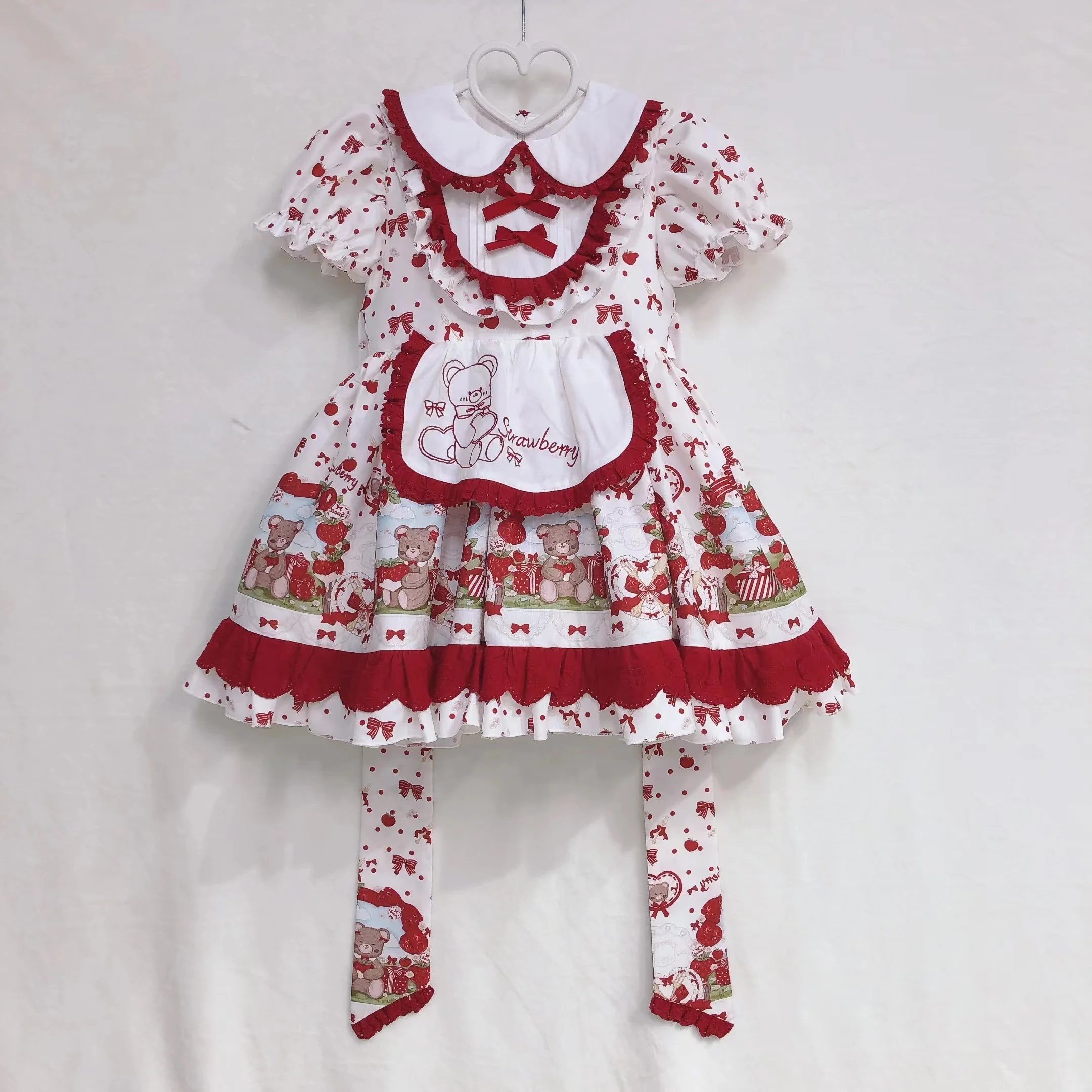 Sweet ruffles dress kid short sleeves dress cute Peter Pan collar embroidery baby spanish lolita girl dress