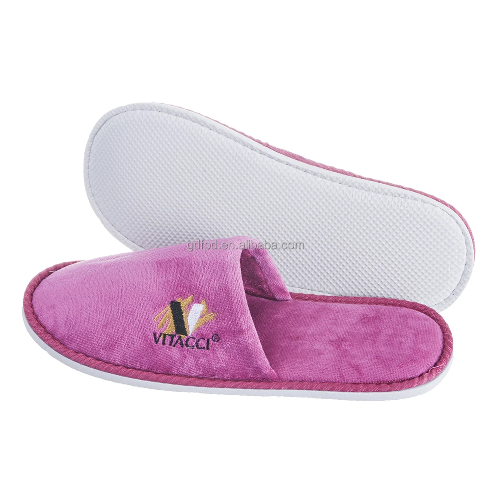 Custom Made High Quality Standard Size Bulk Eva Sole 5 mm Terry Cloth Disposable Hotel Slippers Color Pink for Women