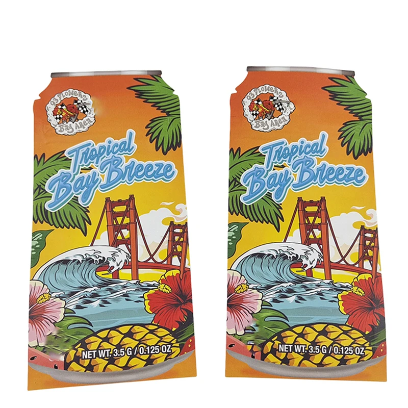 Custom Printed Soft Touch Cali Packs 3.5g Canned Bottle Popcorn Shape Aluminum Foil Smell Proof  7g 35g Edible Die Cut Mylar Bag