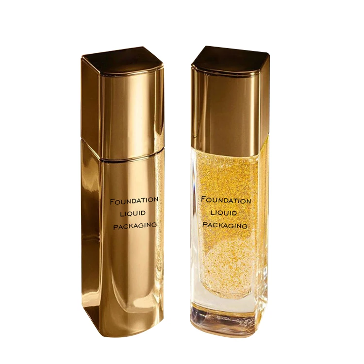 
Factory customized 30ml square luxury white black golden lotion liquid foundation glass pump bottle 