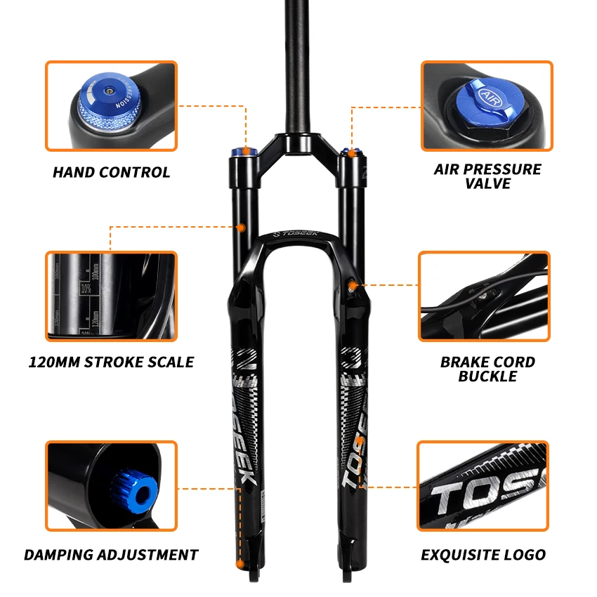 `TOSEEK TFK-SA Magnesium Alloy MTB Bicycle Fork 27.5/ 29er Lightweight 1.6kg QR Mountain Bike Air Suspension Fork