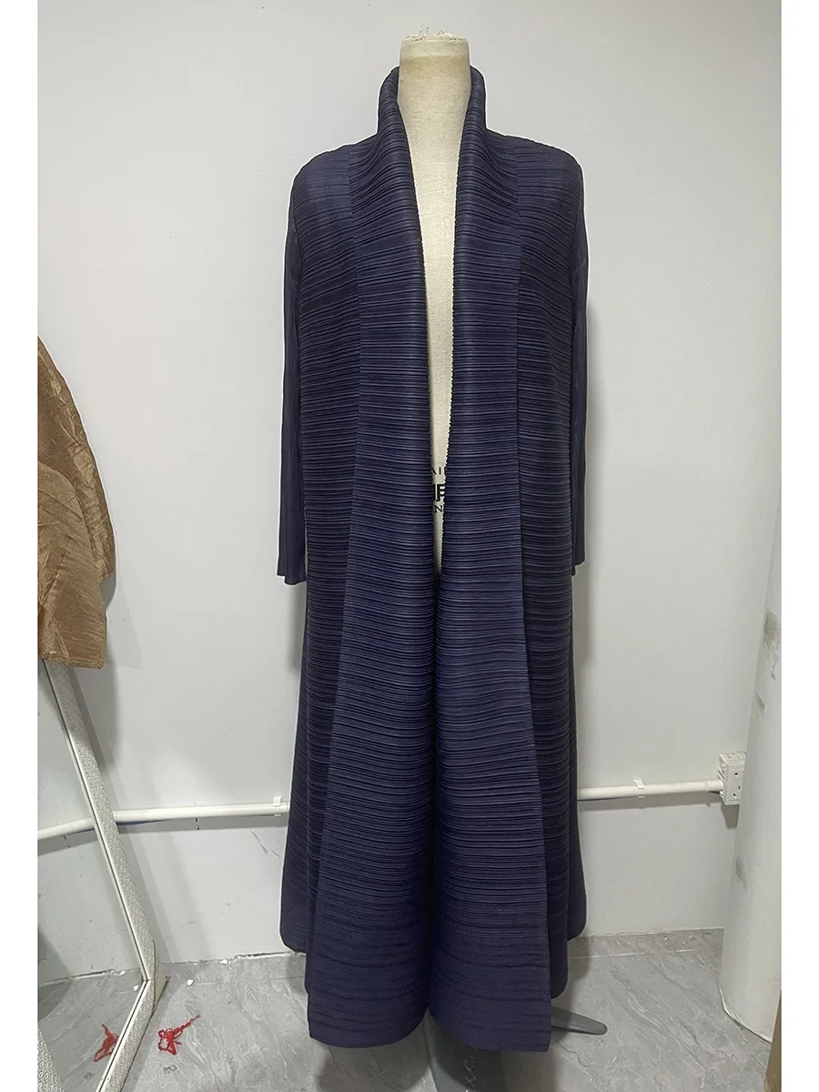 Pleated Turndown Collar Long Sleeve Cardigan Dress Long Coats Women 2024 New Fashion Loose Large Size Clothes