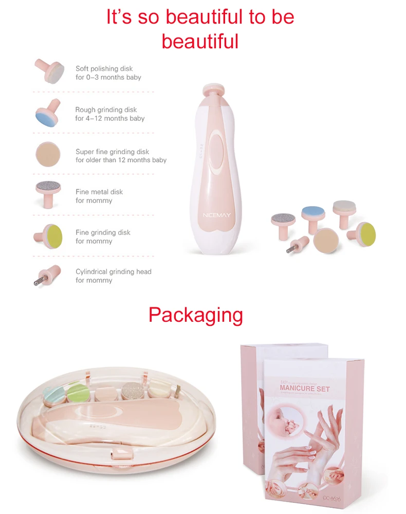 Safe Electric Nail Trimmer, Baby Products Six Replacement Heads, Newborn Fingernails Trimmer