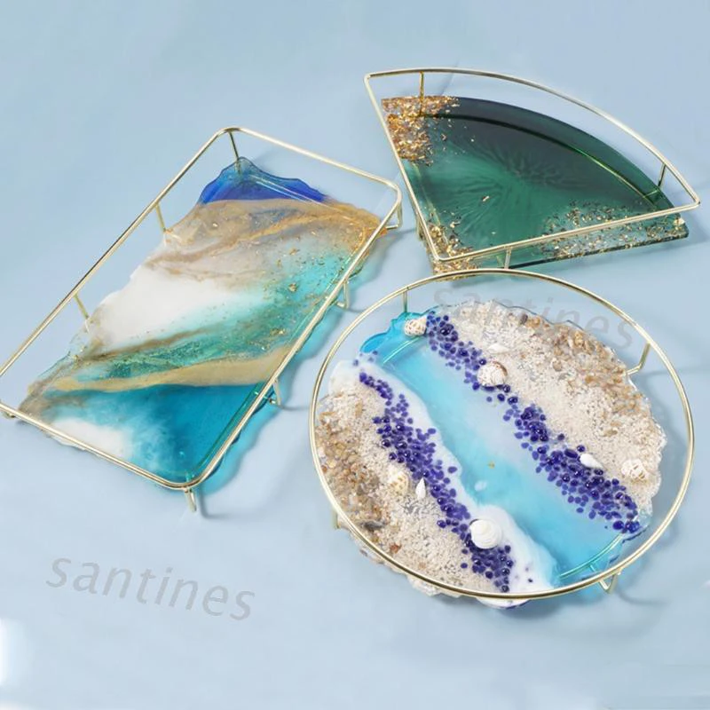 Eco-Friendly Home Decoration Arab Style Wooden Tray Luxury Serving Customized Epoxy Resin Wooden Serving Trays