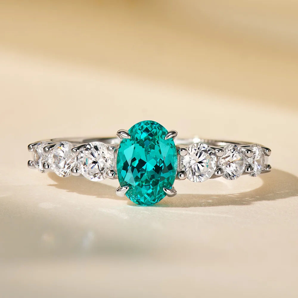 New arrival lab grown paraiba gemstone sterling silver ring 14k 18k white gold plated diamond rings