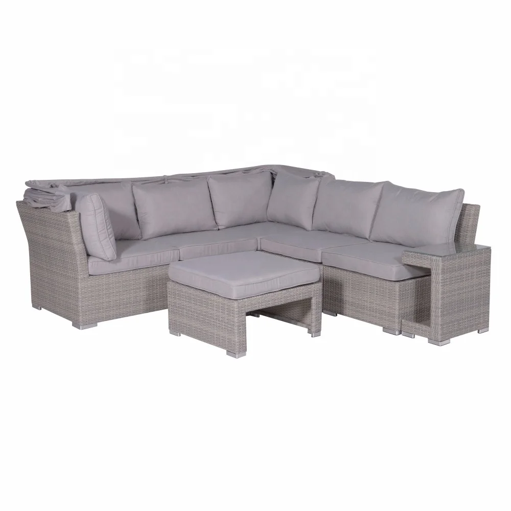 Polyrattan Function Seat Group Loungegroup Garden Furniture 5-piece Design Loungeset with Sofa Element & Stool Table-ottoman