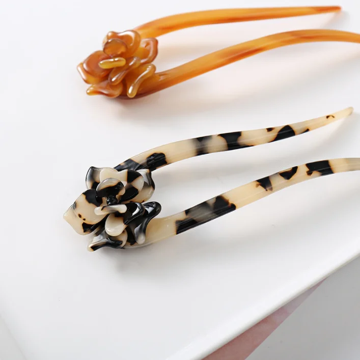 Acetate Hair Fork Carved Hair Chopstick Stick for Women Girl Vintage Chinese Style Packing Lady Color Accept Material Decoration