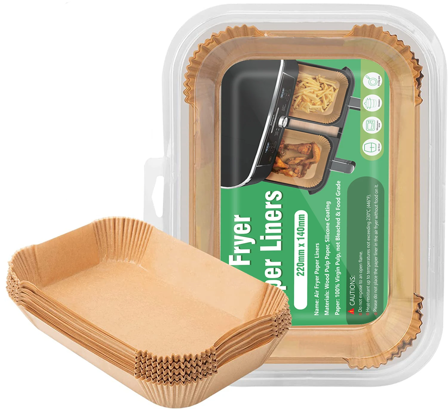 Air Fryer Liners 6.3in Square Disposable Air Fryer Paper Liners Non-Stick Baking Paper Food Grade Parchment for dual Ninja