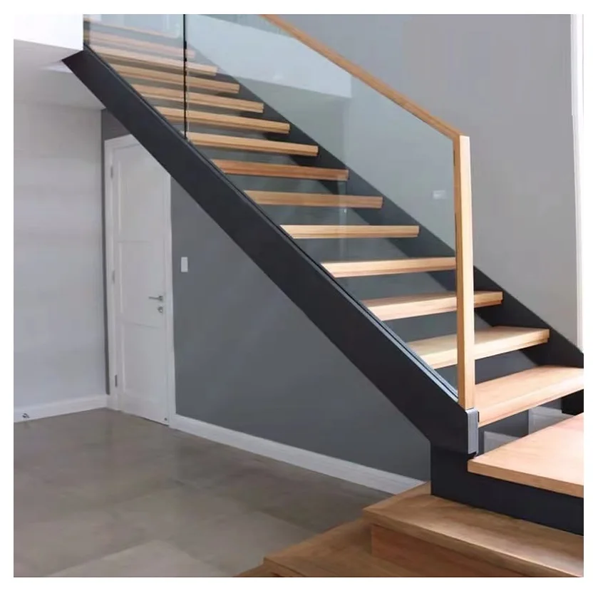 TAKA Customized diy steel wood stairs staircase with single stringer steel wood floating stair