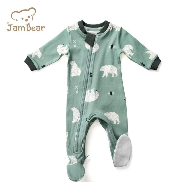  Детские комбинезоны JamBear двухсторонние Комбинезоны на молнии пижама из органического хлопка с длинным рукавом хлопковый комбинезон для
