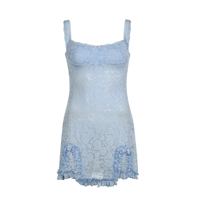 Hipster style lace broken pattern stitching sleeveless skirt beach sexy pure desire dress women