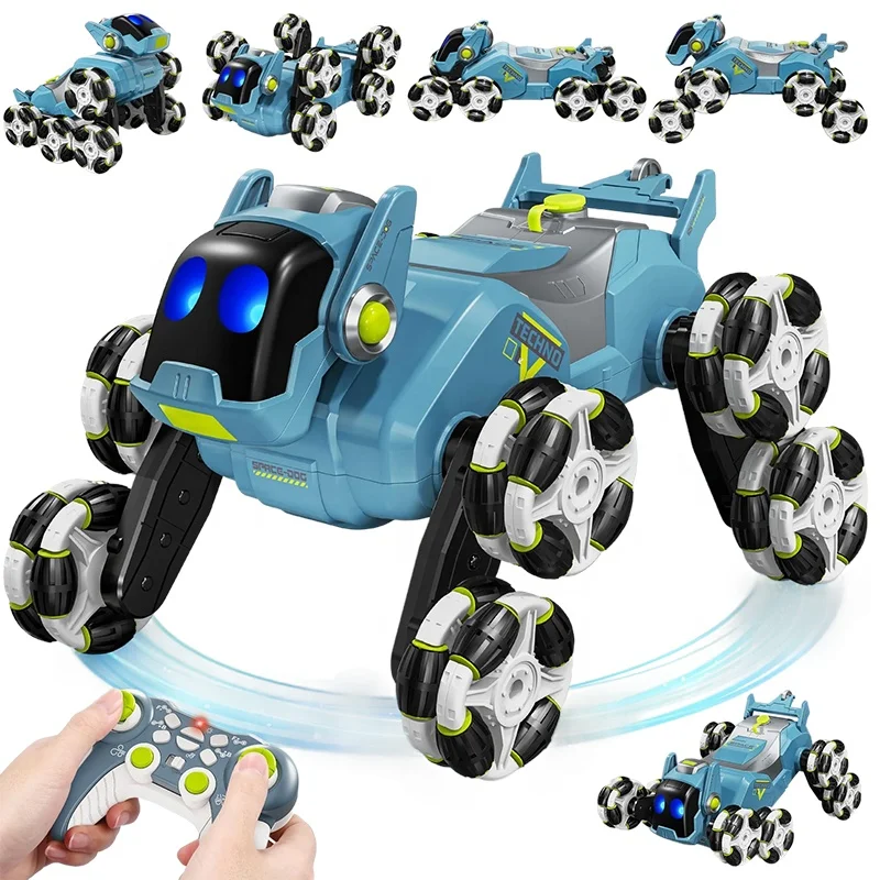 Advanced 8 Wheel RC Dog Car Radio Control Stunt Vehicle with Futuristic Design Multi-Channel Remote and Tail Light Spray