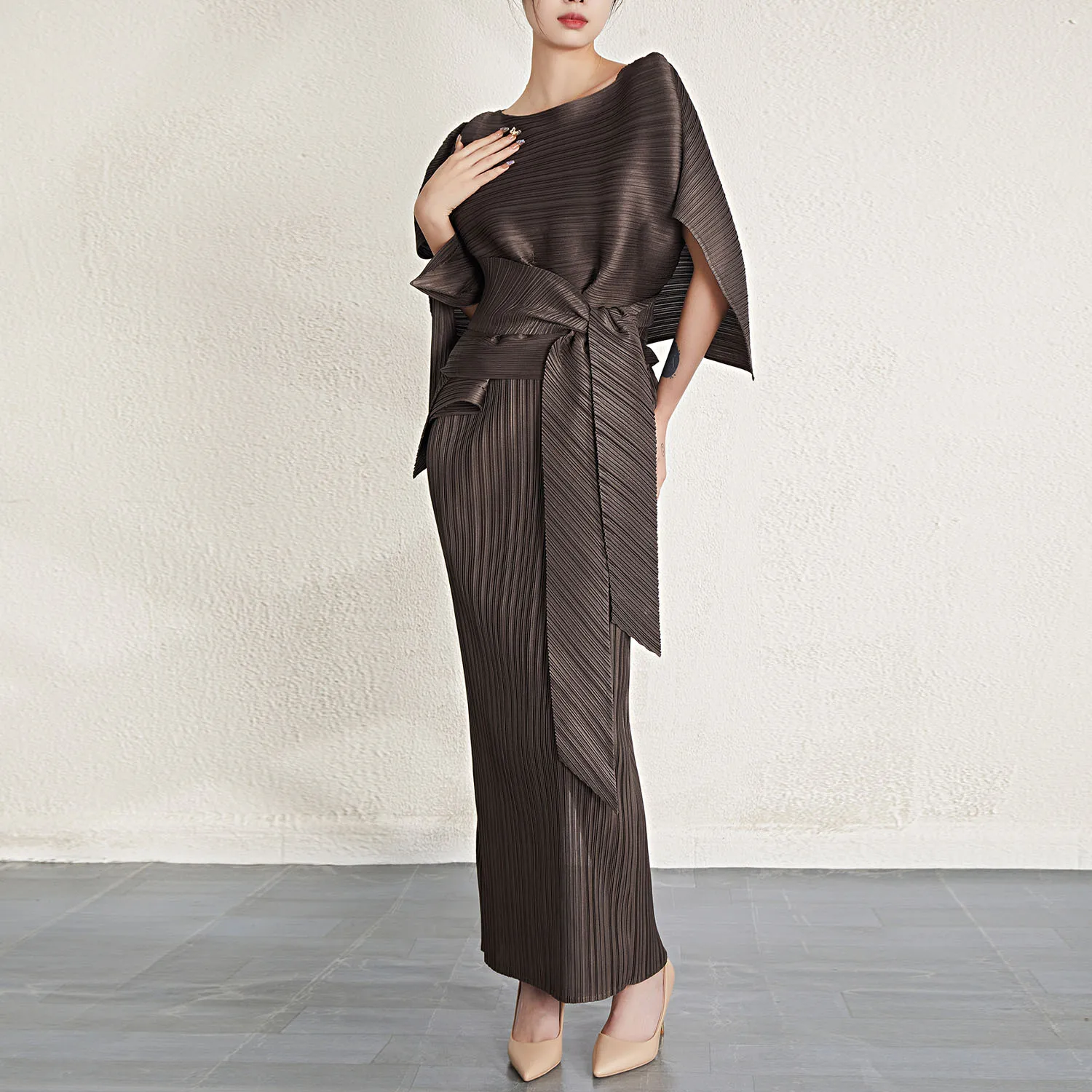 Wholesale 100% Polyester Dress Women Party Evening Elegant Two Piece Set Solid Slimming Sets Dress